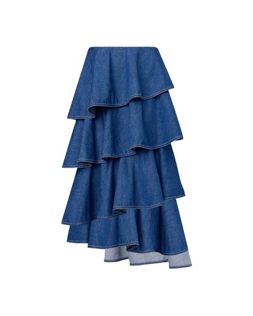 Alaïa Rokken ,Blauw ,Katoen Gerimpelde Asymmetrische Katoenen Rok in het Blue