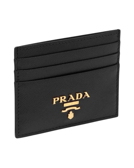 Prada Accessoires ,Zwart ,Leer Saffiano Leren Kaarthouder in het Black