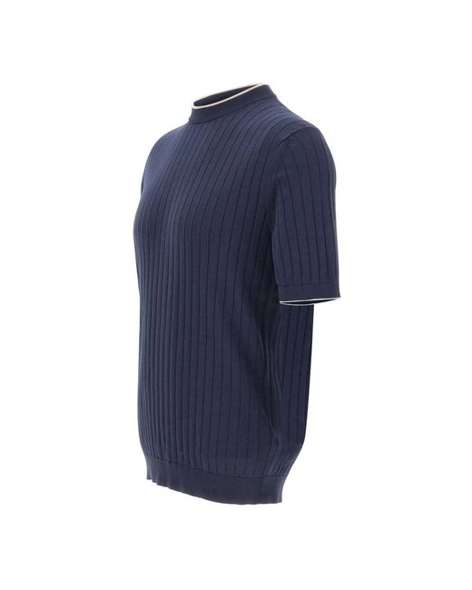 Eleventy Gerippter Kurzarmpullover in Blue für Herren