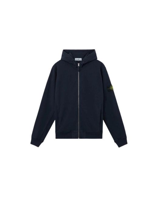 Stone Island Hoodies & Sweatvesten ,Blauw ,Katoen Full Zip Hooded Sweatshirt Met Slub Effect in het Blue voor heren