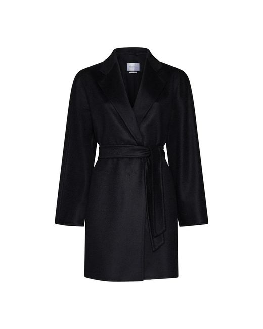 Max Mara Zwarte Kasjmier Jas Met Riem En Zakken in het Black
