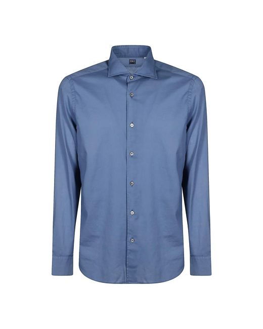 Fedeli Overhemden ,Blauw ,Katoen Slim Fit Piqué Katoenen Overhemd in het Blue voor heren