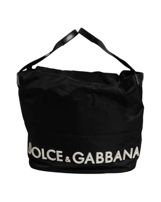 Dolce & Gabbana Nylon Iconic Logo Bucket Bag in het Black
