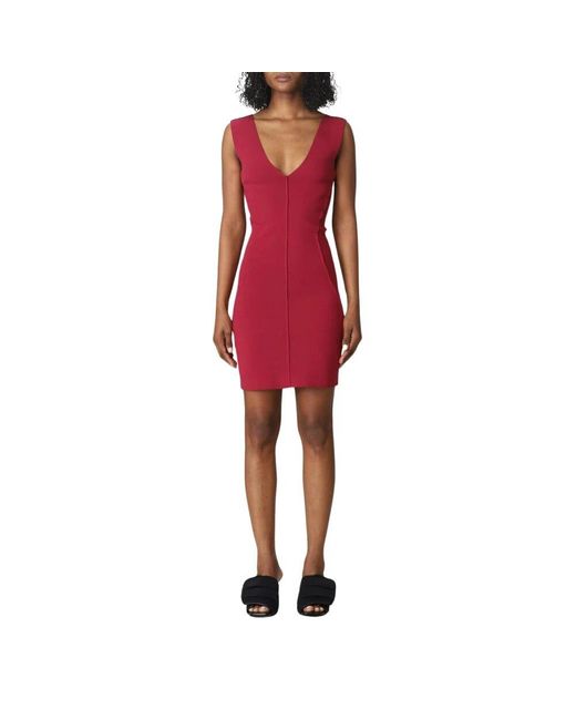 Rick Owens Red Fuchsia V-Ausschnitt Mini Kleid