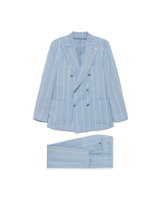 Luigi Bianchi Blue Double Breasted Suits for men