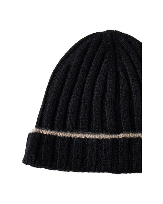 Brunello Cucinelli Accessoires ,Zwart ,Zwarte Cashmere Geribbelde Beanie Hoed in het Black voor heren
