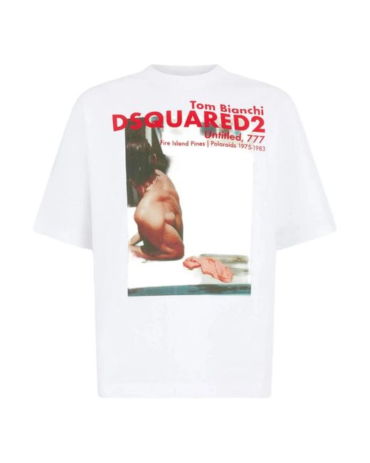 DSquared² Tops ,Wit ,Katoen Tom Bianchi Graphic T-Shirt in het White voor heren