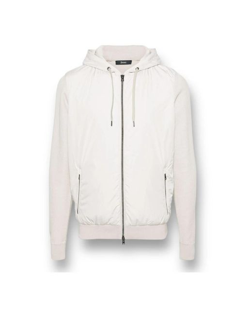 Herno White Knitted-panelled Zipped Hooded Drawstring Jacket for men
