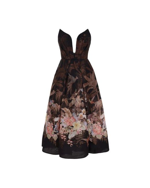 Zimmermann Brown Blumiges midi-kleid mit herzausschnitt