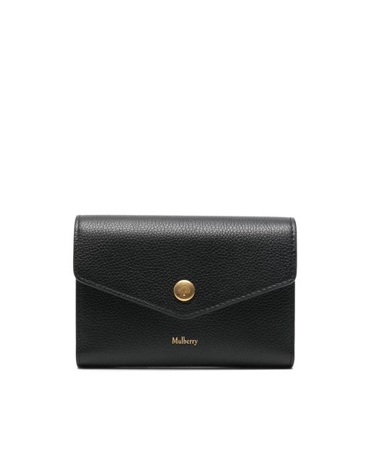 Mulberry Accessoires ,Zwart ,Leer Portemonnee Met Drukknoop in het Black