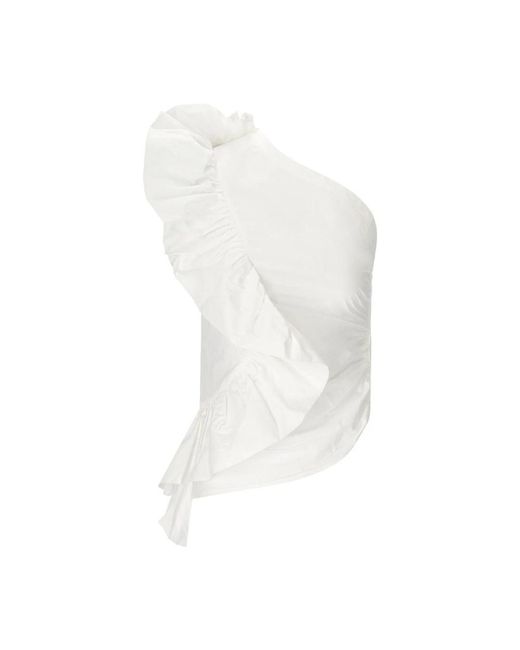 Essentiel Antwerp White Weiße Asymmetrische Rüschenbluse