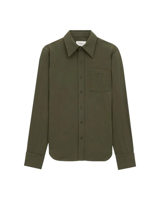 Saint Laurent Overhemden ,Groen ,Katoen Groen Overhemd Met Lange Mouwen in het Green