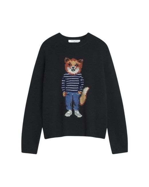 Maison Kitsuné Blue Round-Neck Knitwear