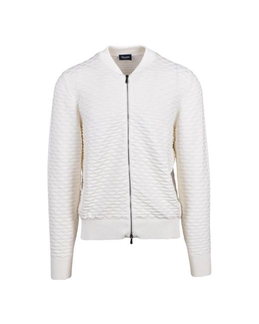 Drumohr Jassen ,Wit ,Katoen Cardigan Met Rits in het White voor heren