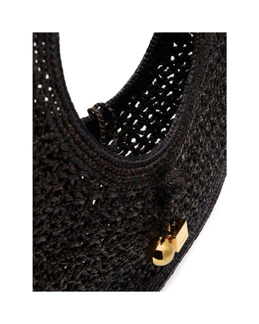 Jacquemus Black Schwarze raffia kreis charme tasche