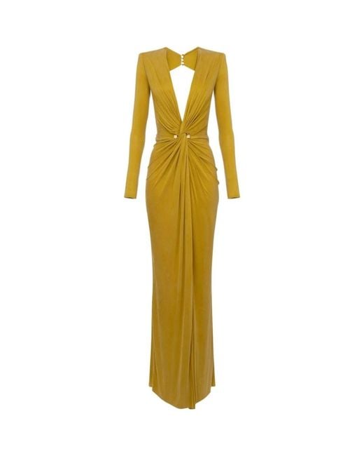 Elisabetta Franchi Yellow Jersey-Abendkleid Mit Piercing-Detail