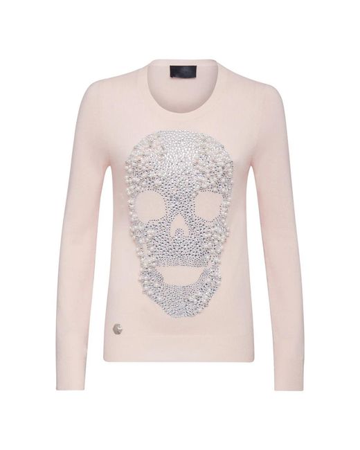 Philipp Plein Pink Pullover Round Neck Ls Skull