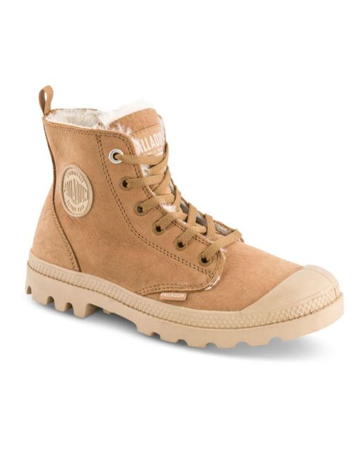 Palladium Natural Brauner Nubuklederstiefel Mit Reißverschluss Und Warmem Futter