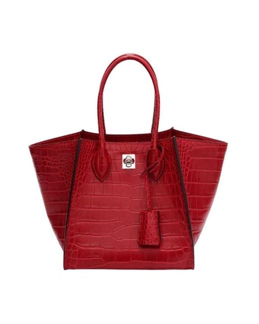 Ermanno Scervino Red Rote tasche mit krokodil-print und schloss