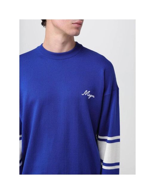 MSGM Blue Round-Neck Knitwear for men
