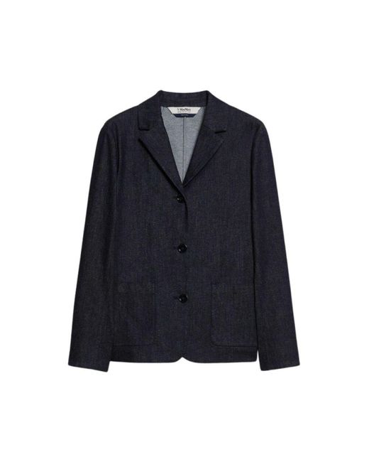 Max Mara Blue Eleganter einreihiger baumwollmischjacke