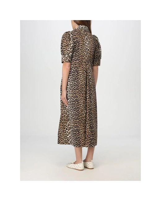 Ganni Brown Leopardenmuster Midi Kleid