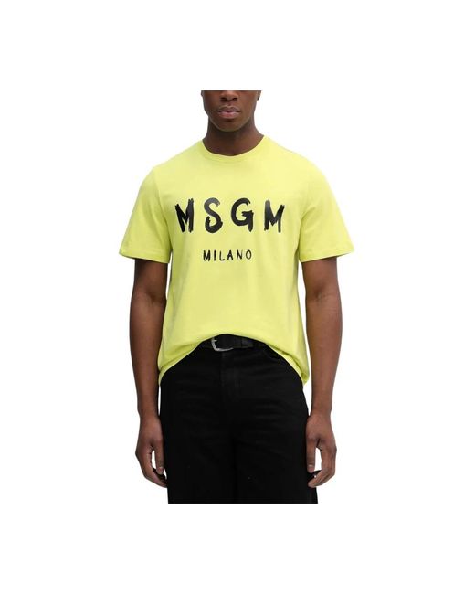 MSGM Katoenen Jersey T-Shirt Met Logodetail in het Yellow voor heren