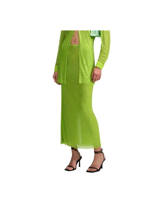 Self-Portrait Groene Midi Rok Met Kristallen in het Green