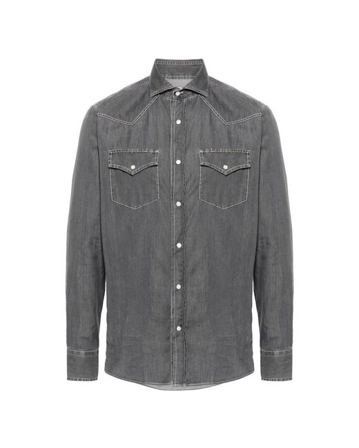 Brunello Cucinelli Gray Denim Shirts for men