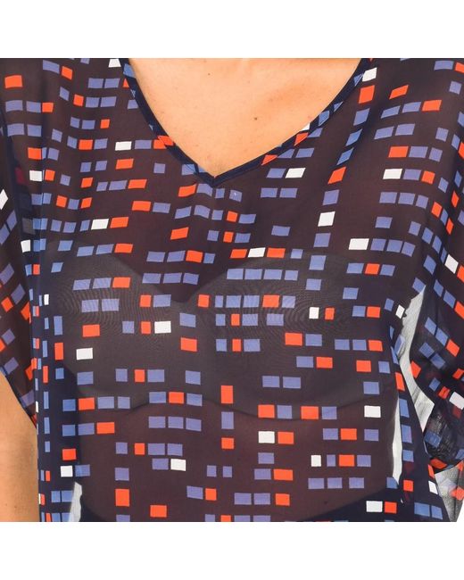 Armani Jeans Overhemden ,Blauw ,Polyester Navyblauwe Korte Mouwen Blouse in het Blue