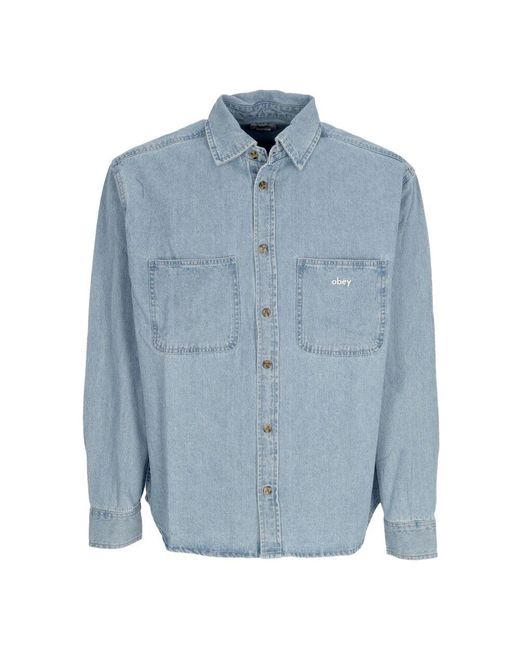 Obey Denim Gewebt Langarmhemd in Blue für Herren