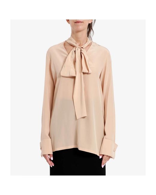 Sportmax Overhemden ,Roze ,Zijden Lange Mouw V-Hals Shirt in het Natural
