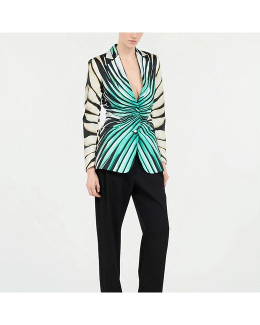 Roberto Cavalli Jassen ,Veelkleurig ,Leer Zijden Ray Of Sea Print Jas in het Green