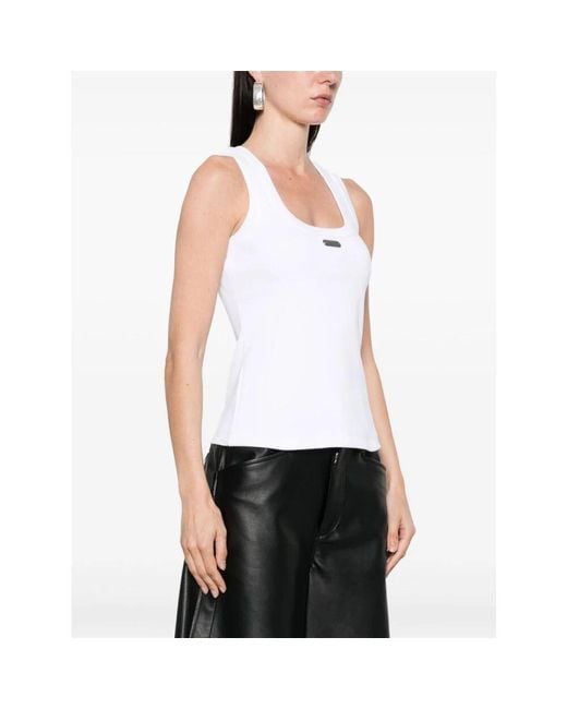 Alexander McQueen White Weiße Gerippte Tanktop Mit Logoplatte