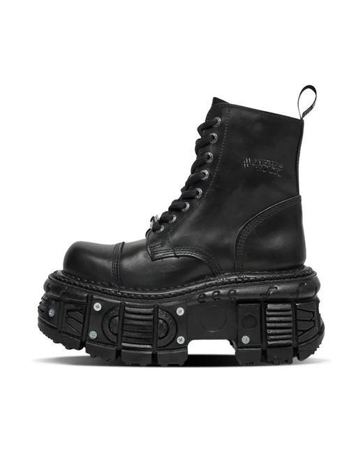 New Rock Black Lace-Up Boots