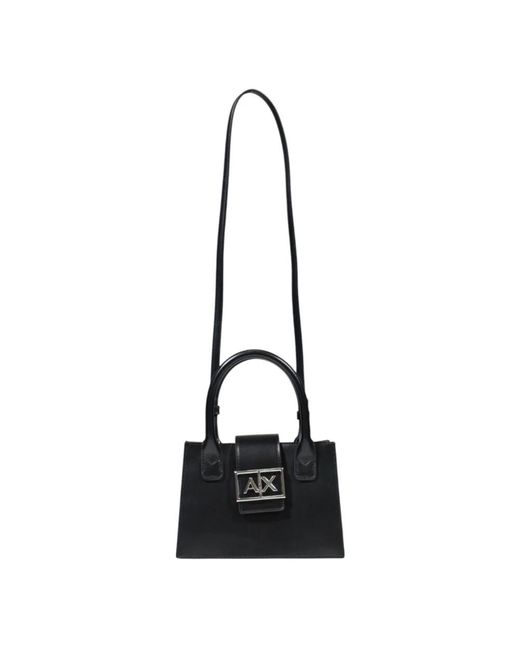 ARMANI EXCHANGE Black Schwarze Schultertasche Mit Schultergurt Knopfverschluss