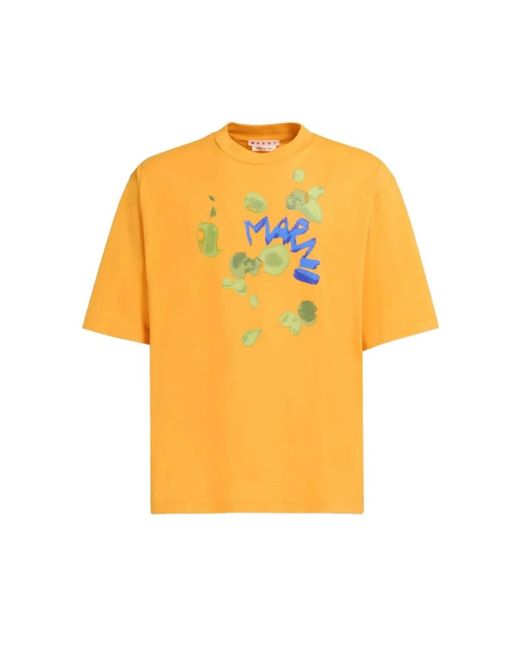T-shirt in cotone biologico con fiori di Marni in Yellow da Uomo