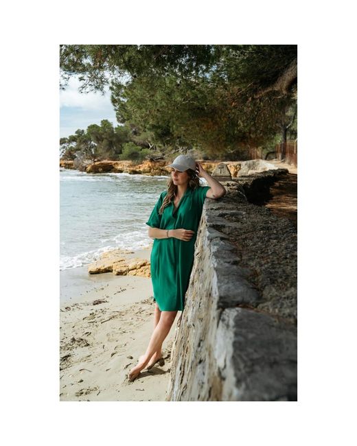 &Co Woman Green Grünes ausgestelltes kleid mit kragen,kobaltblaues ausgestelltes kleid,marine ausgestelltes kleid &co