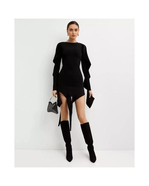 Mugler Kleedjes ,Zwart ,Asymmetrische Mini Jurk Met Ruches in het Black