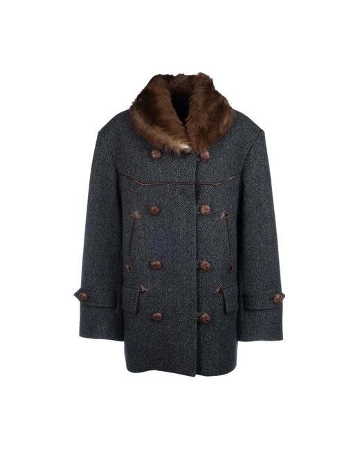 Double-Breasted Coats Prada de color Black
