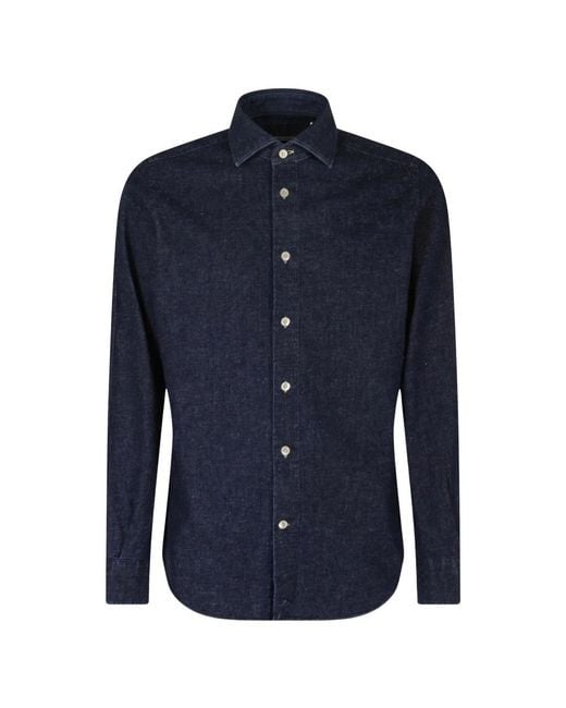 Eleventy Blue Denim Shirts for men