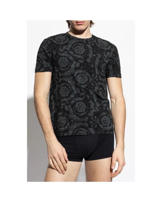 Versace Tops ,Zwart ,Katoen Ondershirt T-Shirt Met Barocco Print in het Black voor heren