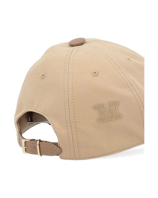 Max Mara Natural Braune baumwoll-baseballkappe mit monogrammdetails