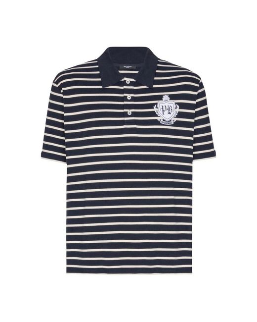 Balmain Tops ,Blauw ,Katoen Striped College Emblem Polo in het Blue voor heren
