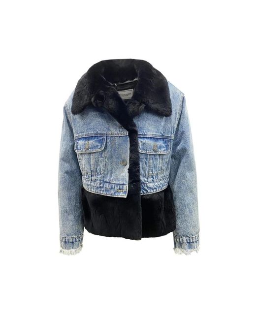 Forte Jassen ,Blauw ,Denim Fur Lining Denim Jacket in het Blue
