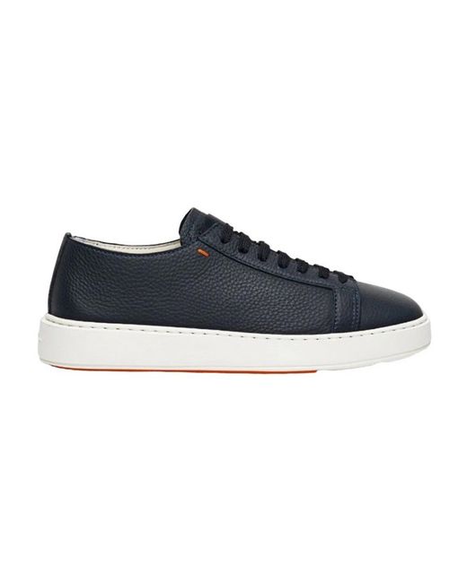 Santoni Leren Sneakers Met Ronde Neus En Rubberen Zool in het Blue voor heren