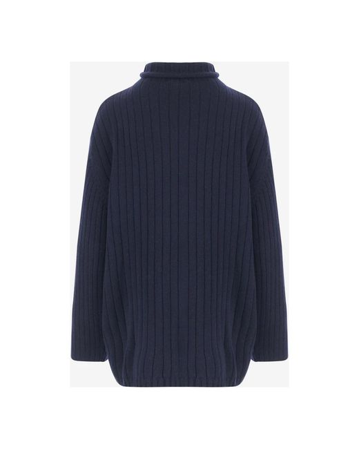 Aspesi Blue Marine Gestreifter Woll Hoher Hals Pullover
