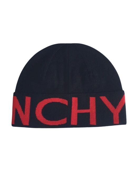 Givenchy Blue Merinowolle Jacquard Beanie Schwarz