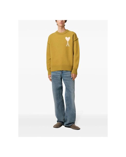 AMI Yellow Round-Neck Knitwear for men