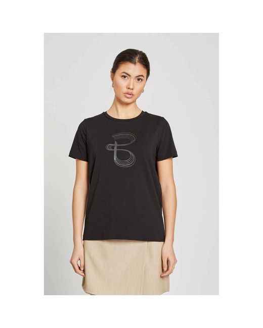 Bruuns Bazaar Tops ,Zwart ,Katoen Zwarte T-Shirt Met Slim Motief in het Black